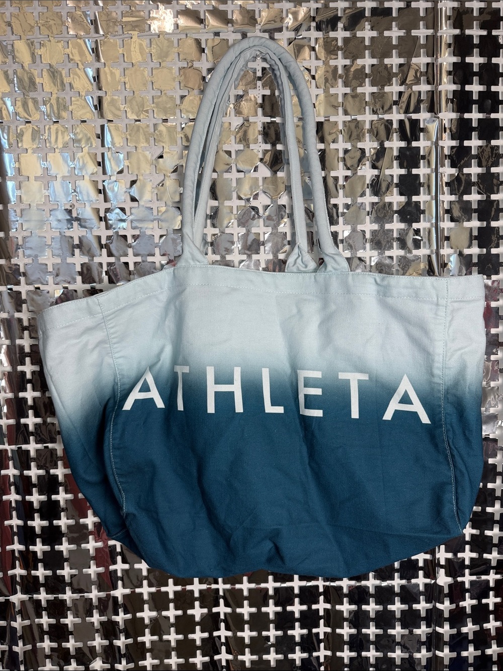 Athleta Ombre Light Blue to Deep Teal Canvas Tote